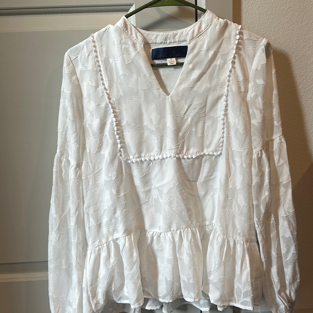 Never worn - blue rain - floral lace peplum blouse
